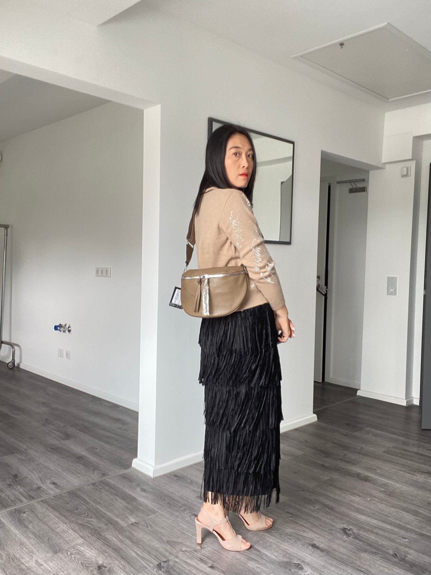 Neue Herbst /Winter 2023 Damen crossbody bag-Schultasche-Bauchtasche-Umhängetasche In Taupe