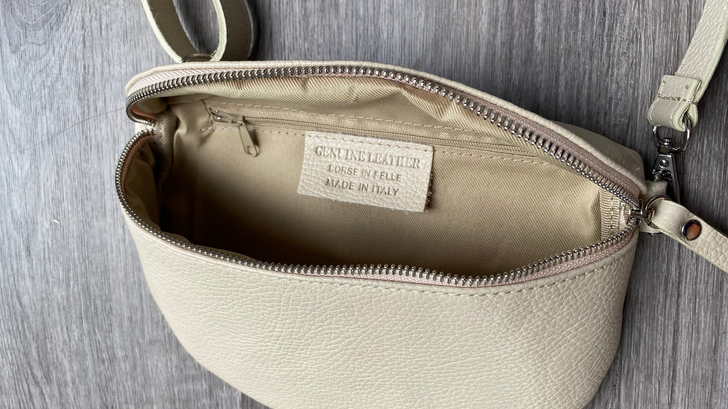 Damen Bauchtasche -crossbody bag -Schultertasche- echtes Leder Hellbeige von Grösse M