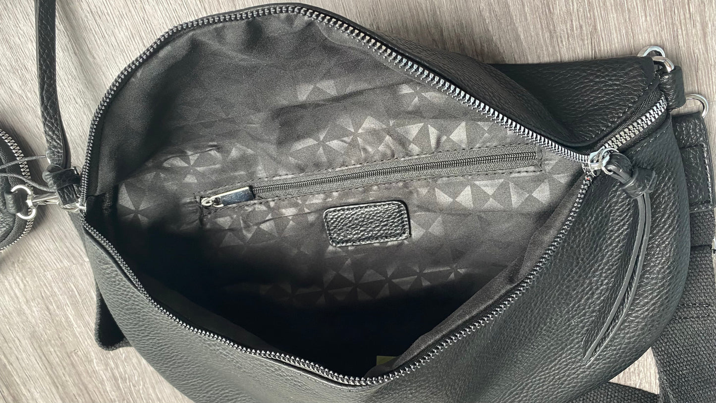Damen Umhängetasche -Crossbody bag -Hüfttasche-mit kleiner Münzenstasche In Schwarz