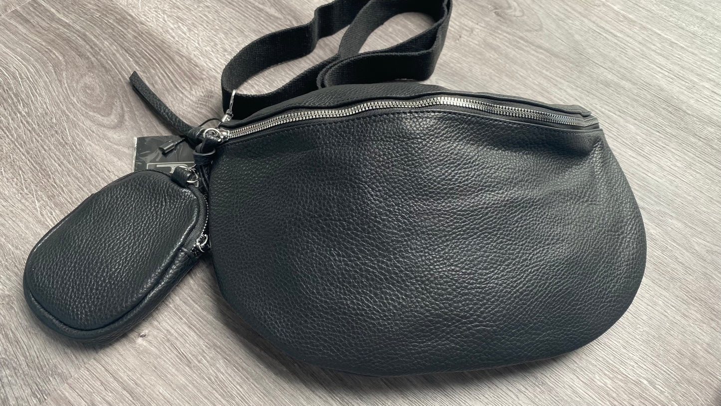 Damen Umhängetasche -Crossbody bag -Hüfttasche-mit kleiner Münzenstasche In Schwarz