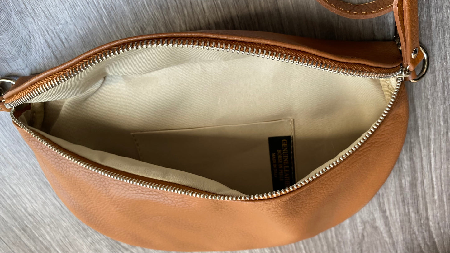 Bauchtasche-crossbody-Schultertasche-Hüfftasche -echtes Leder -In camel