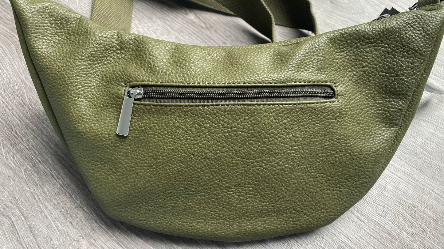 Damen Bauchtasche / Hüfttasche/ Umhängetasche/ Cross Body Bag in Olivgrün