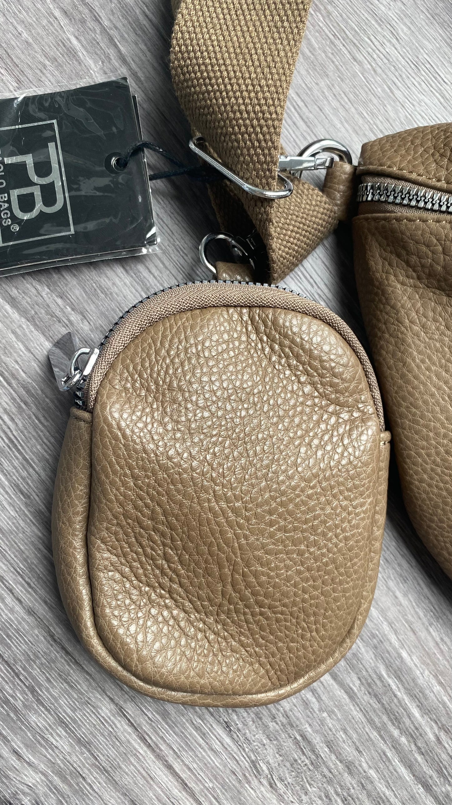 Damen Umhängetasche -Crossbody bag -Hüfttasche-mit kleiner Münzenstasche Taupe