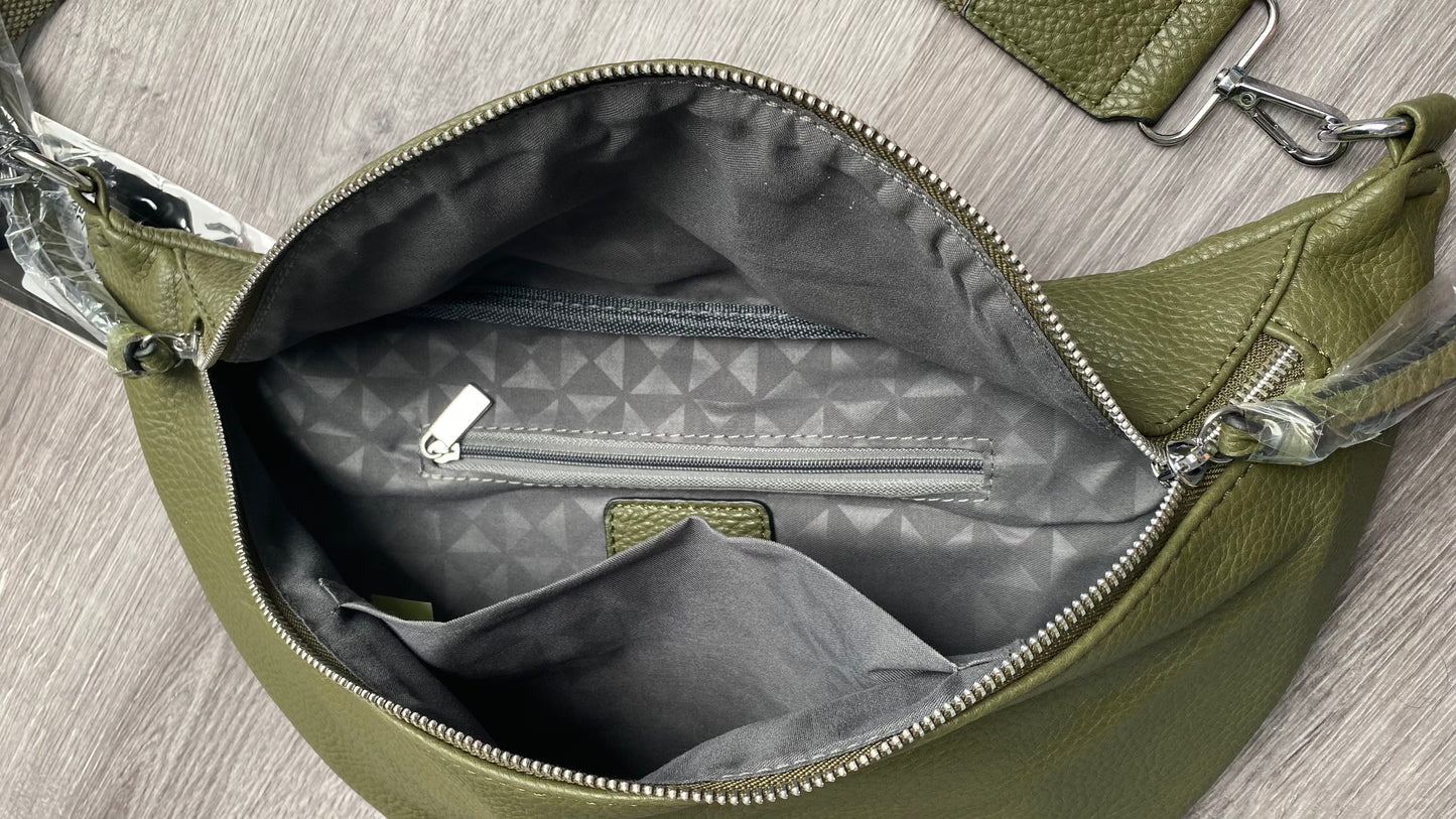 Damen Bauchtasche / Hüfttasche/ Umhängetasche/ Cross Body Bag in Olivgrün