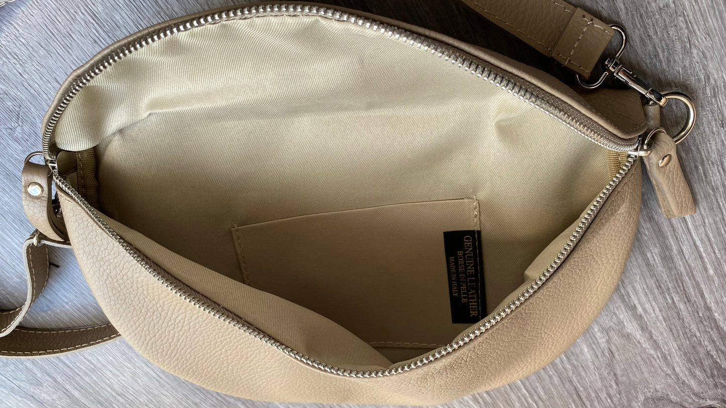 Bauchtasche-crossbody-Schultertasche-Hüfftasche -echtes Leder -In Taupe
