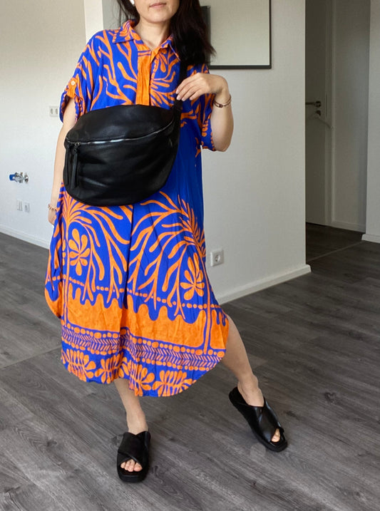 XXL TASCHE CROSSBODY Umhängetasche/ Bauchtasche -Leder Optik- Schultertasche in Schwarz