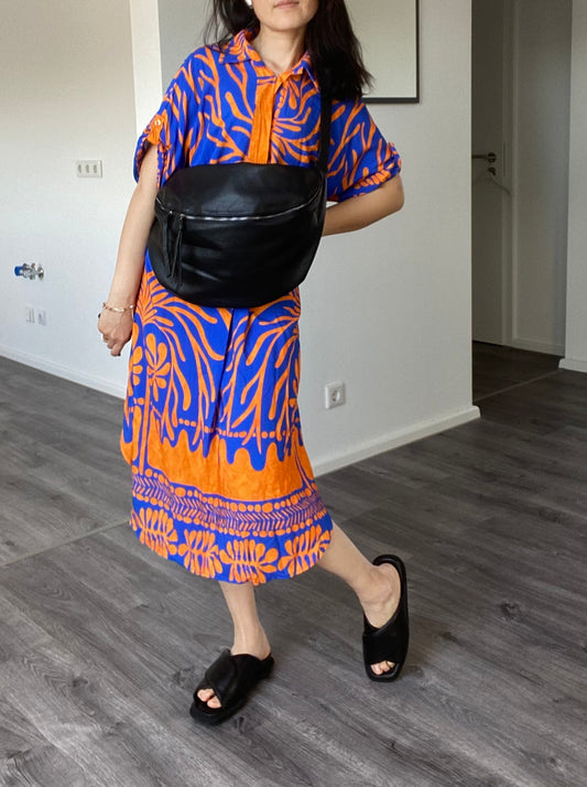 XXL TASCHE CROSSBODY Umhängetasche/ Bauchtasche -Leder Optik- Schultertasche in Schwarz