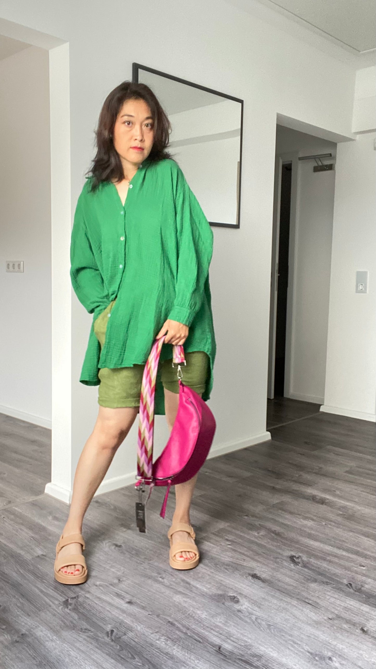 Damen Bauchtasche / Hüfttasche/ Umhängetasche/ Cross Body Bag in Pink (rot-Pink)