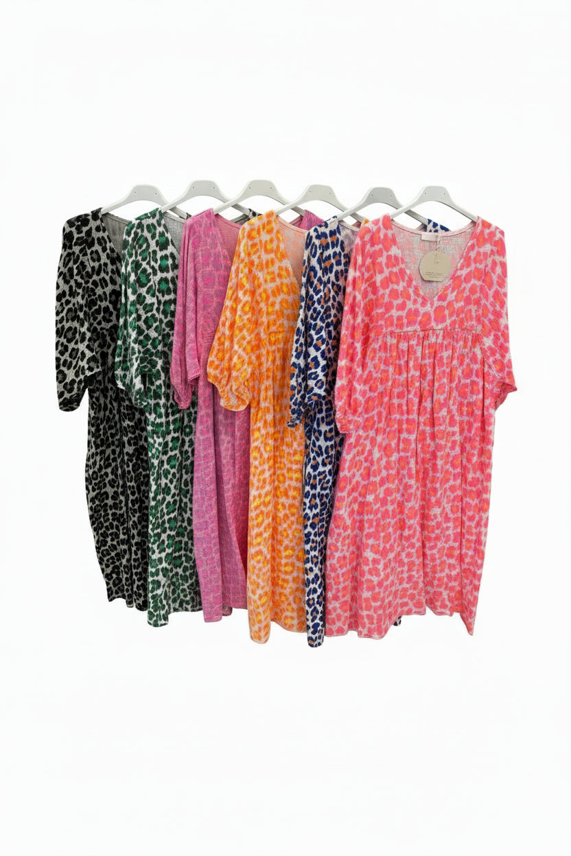 Damenkleid Musselinen Leoparden- Muster