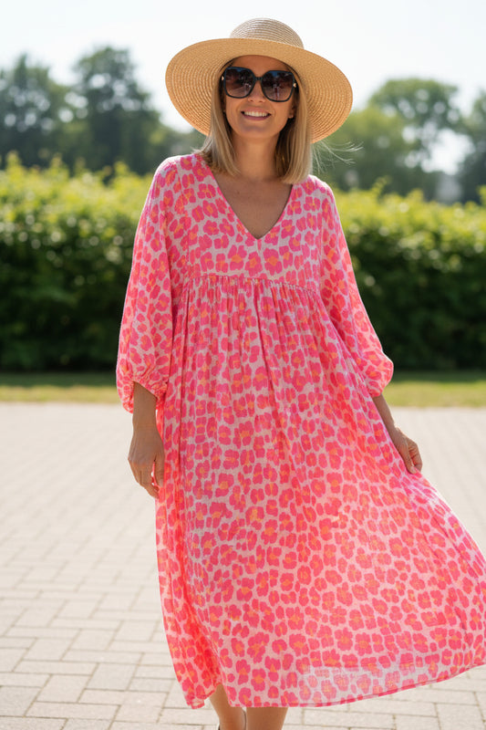 Damenkleid Musselinen Leoparden- Muster