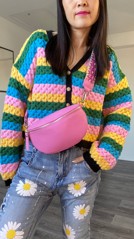 Damen Ledertasche -crossbody-Schultertasche- -In Rosa