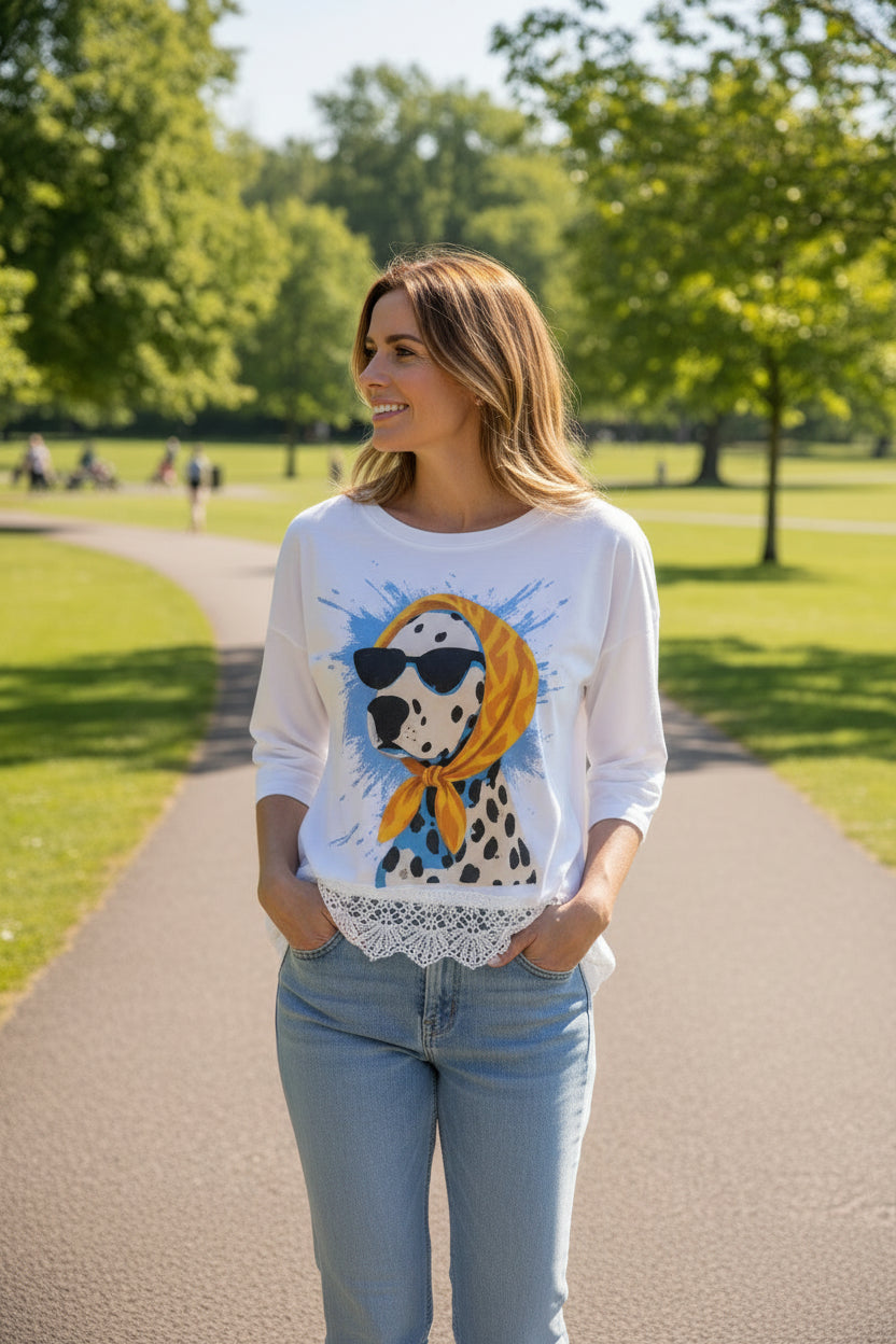 Damen Sweatshirt  Herzmotiv mit feiner Spitzenborte