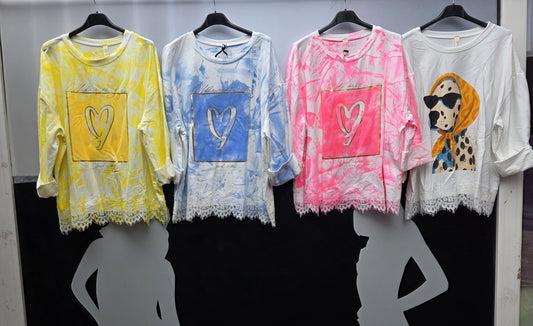 Damen Sweatshirt  Herzmotiv mit feiner Spitzenborte