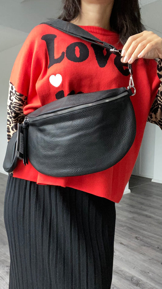 Damen Umhängetasche -Crossbody bag -Hüfttasche-mit kleiner Münzenstasche In Schwarz