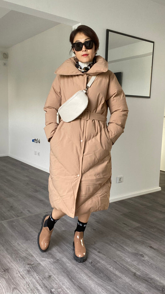 Damen Bauchtasche -crossbody bag -Schultertasche- echtes Leder Hellbeige von Grösse M