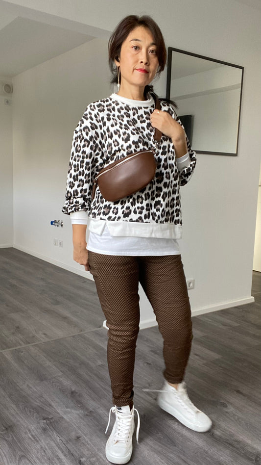 Damen Bauchtasche -crossbody bag -Schultertasche- echtes Leder Braun von Grösse M