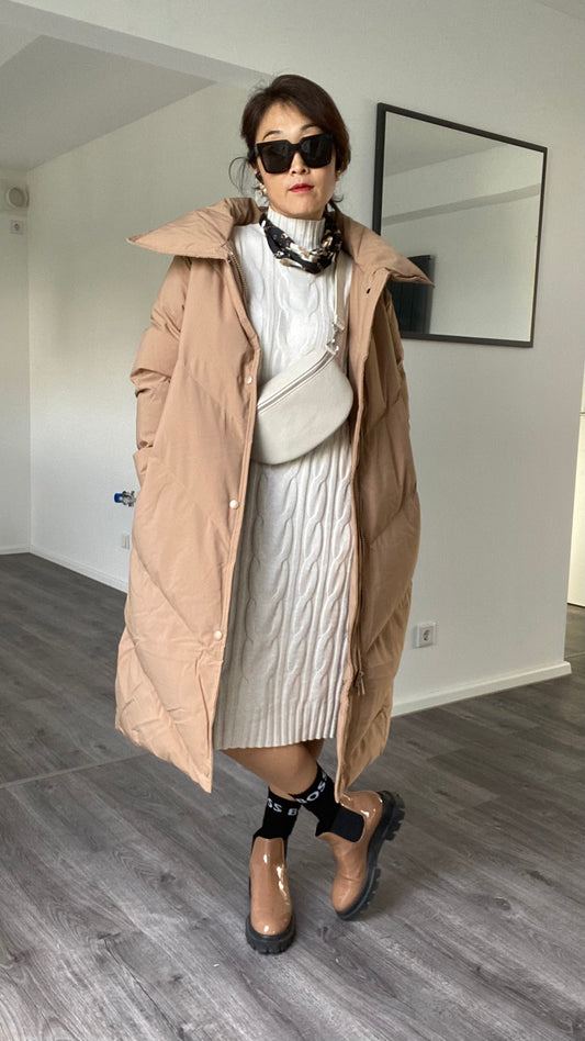 Damen Bauchtasche -crossbody bag -Schultertasche- echtes Leder Hellbeige von Grösse M