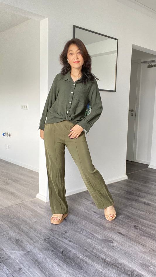 New Musselinen Bluse in oversize Herbst Kaki