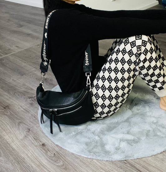 New Damen Umhängetasche- Bauchtasche -crossbody bag L in Schwarz