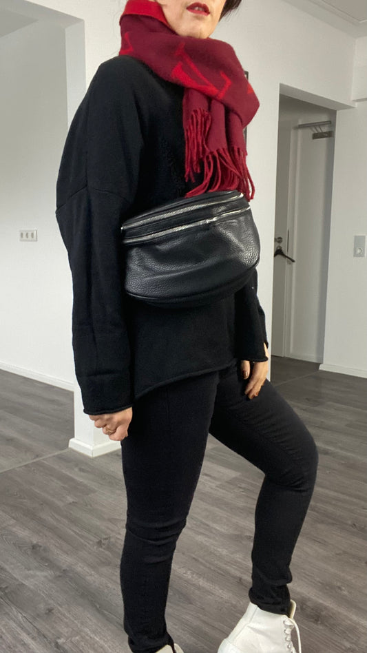 Damen Umhängetasche-Schultertasche-Bauchtasche mit mehrer Fächer in Schwarz