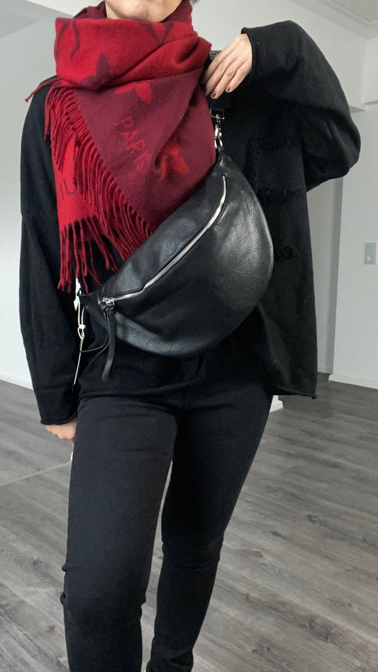 Damen Bauchtasche / Hüfttasche/ Umhängetasche/ Cross Body Bag in Schwarz