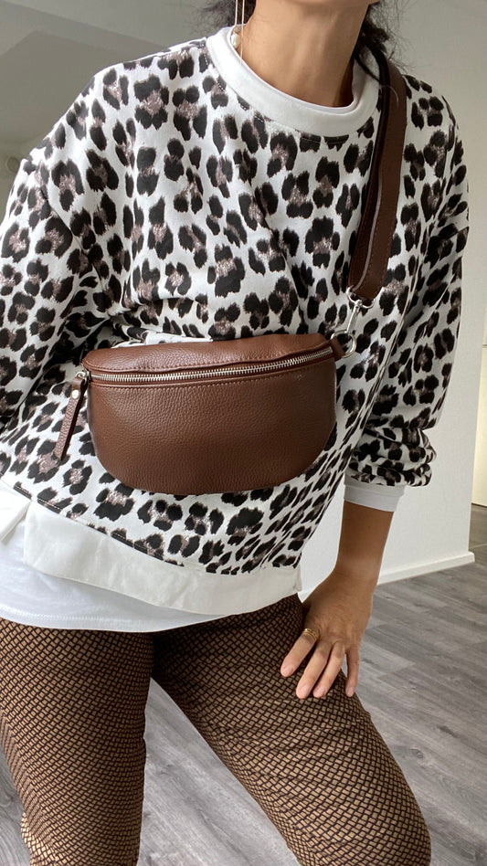 Damen Bauchtasche -crossbody bag -Schultertasche- echtes Leder Braun von Grösse M